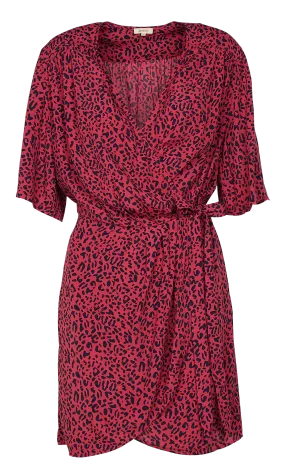 HASHLEY - Vestido corto estampado con cuello de pico en azul
