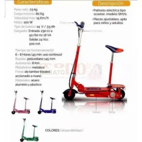Patineta Eléctrica Scooter Niños Y Adultos Recargable Luz de Freno