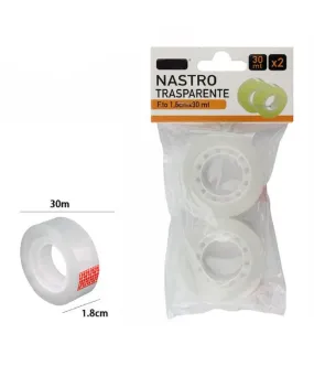 SET 2 PIEZAS ROLLO DE CINTA ADHESIVA TRANSPARENTE PEQUEÑA 1,8 CM X 30 METROS 69807